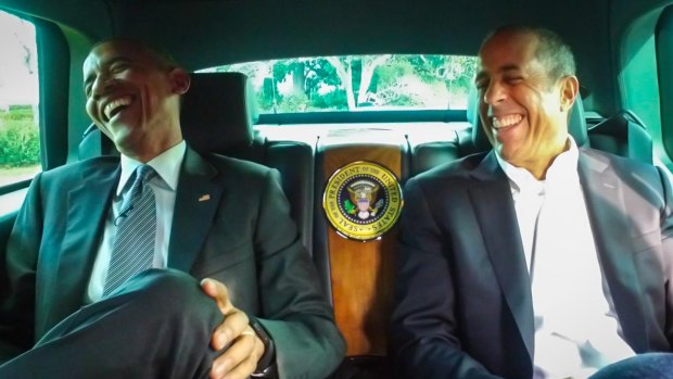 President Barack Obama with Jerry Seinfeld in a scene from <i>Comedians in Cars Getting Coffee</i>.