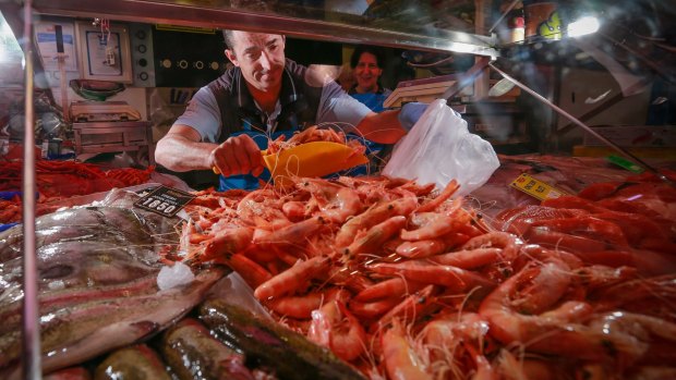 Don't worry, the Queen Victoria Market has lots of prawns. Ambrose Faure from Happy Tuna Seafoods dishes them out.