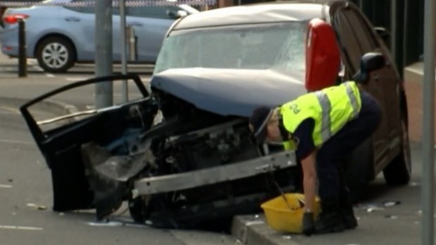 The aftermath of the collision in central Hobart which killed Sarah Paino.