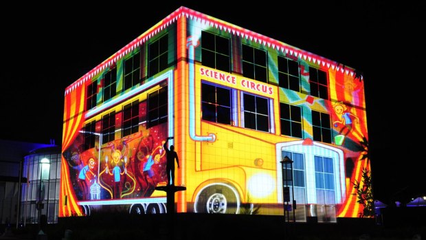 Questacon, the National Science and Technology Centre, illuminated for Enlighten