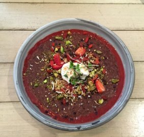 Barry's Five-grain cacao porridge with goji berries and coconut labna.