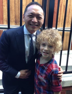 Max Harpham, 10, with Dr Phillip Chang who performed the surgery for his cochlear implant.