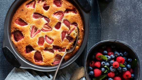 Go gluten-free with Three Blue Ducks' strawberry and white chocolate almond cake.