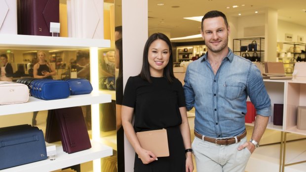 The Daily Edited's Alyce Tran and <I>The Block's</i> Darren Palmer at tde.'s pop-up shop in David Jones.