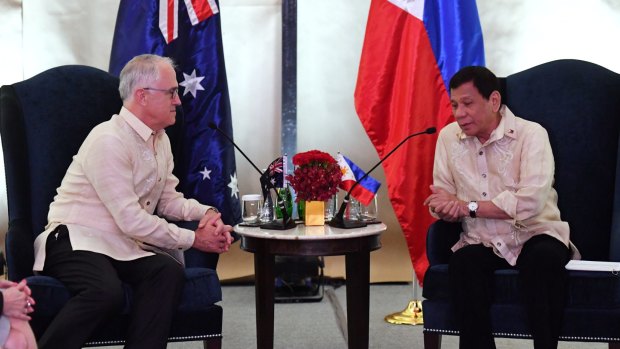 Prime Minister Malcolm Turnbull meets Philippines President Rodrigo Duterte for a bilateral meeting during the ASEAN forum.