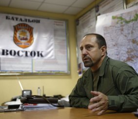 Alexander Khodakovsky, commander of the rebel Vostok battalion, speaks from his office in Donetsk, which is still in rebel hands.
