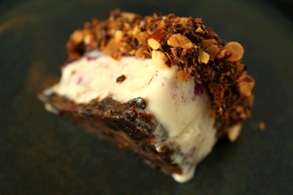Andy Bowdy's 'mushed up' Christmas pudding ice-cream sandwich.