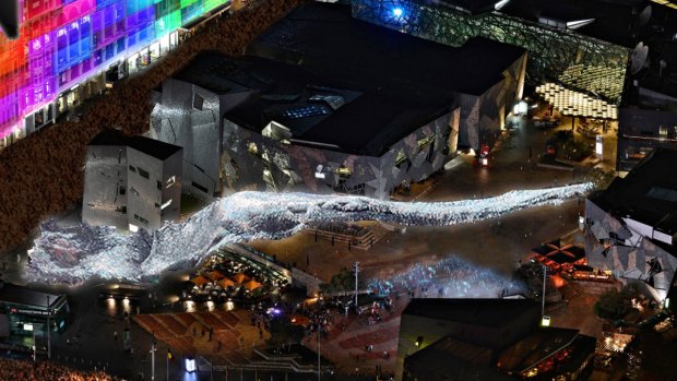 Arist's impression: 'Liquid Sky' will hover above Federation Square on White Night 2018 and remain for two weeks.
