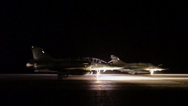 A French air force jet takes off from a site in Jordan to strike at Islamic State group targets in Syria in November 2015. French special forces are operating in Libya, according to Le Monde.