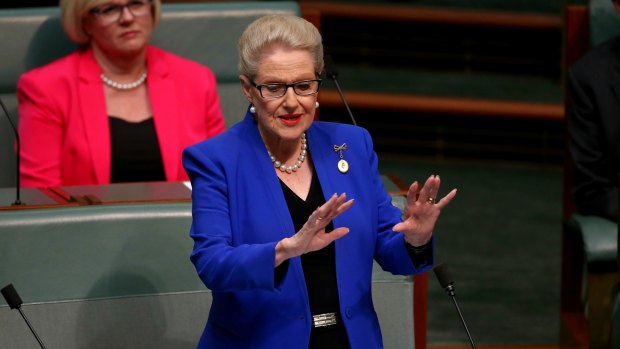 Former speaker Bronwyn Bishop delivers her valedictory in the House of Representatives in May 2016. 