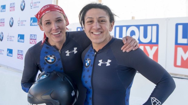 Olympic effort: Elena Meyers Taylor and Lolo Jones, members of the US bobsled team.
