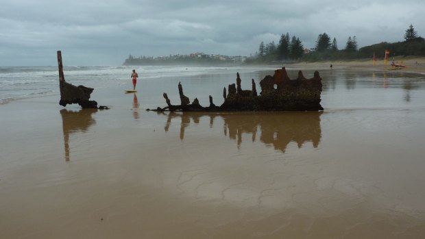 The remains of the SS Dicky at Caloundra.