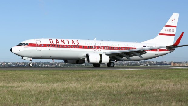 One of Qantas' two 'Retro Roo' planes featuring classic livery.