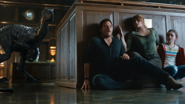 Chris Pratt (left) and Bryce Dallas Howard spend plenty of time on the run in Jurassic World: Fallen Kingdom.