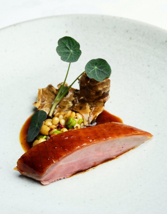 Duck breast with Jerusalem artichoke and barley.