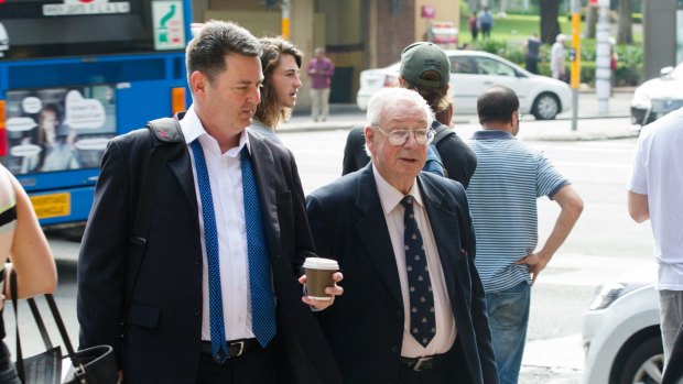 Rodger Leighton (right), convicted of groping girls after giving them nitrous oxide, outside court with his barrister, Andrew Miller (left).  