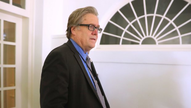 Steve Bannon is seen at the White House in Washington.