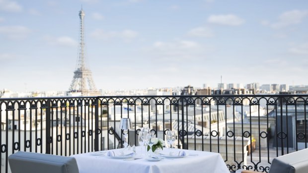 The view from a balcony at the Peninsula Paris. 