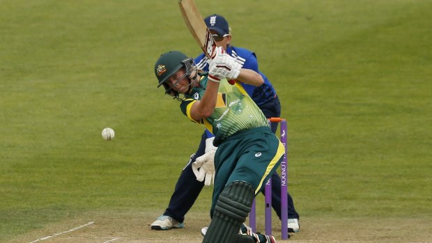 Meg Lanning smashes the ball into the outfield en route to her sixth ODI century.
