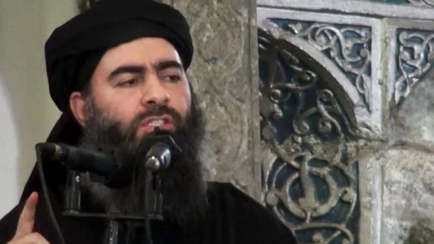Leader of the Islamic State group, Abu Bakr al-Baghdadi, reportedly announcing his "caliphate" at the al-Nuri Mosque in Iraq.