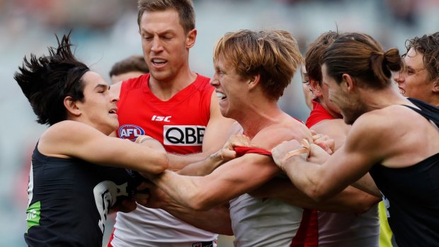 Sydney's Callum Mills was the centre of attention against Carlton.
