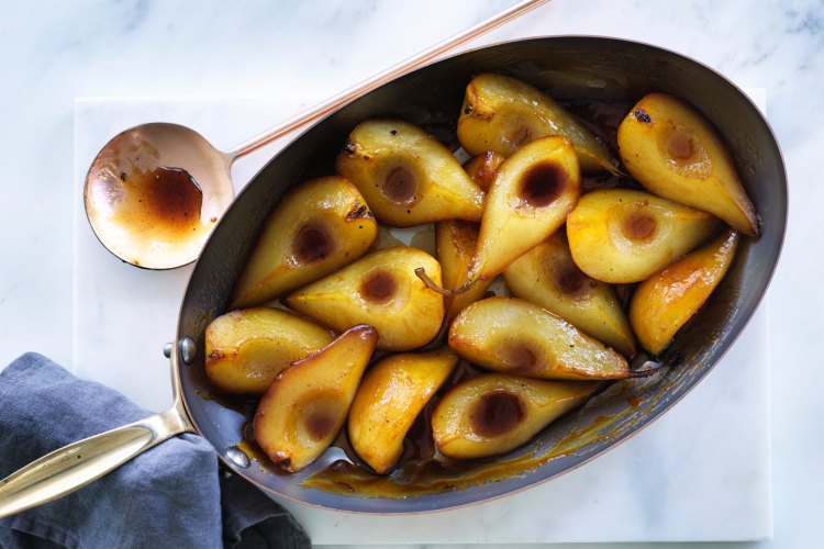 Andrew McConnell's sauteed vanilla pears recipe.