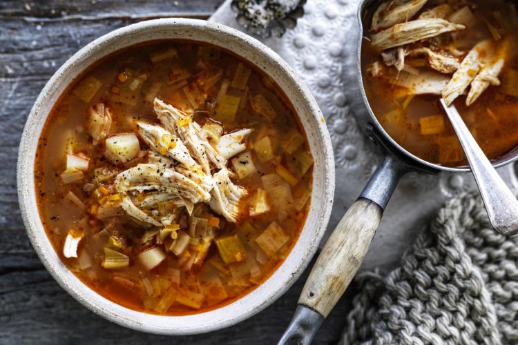 Adam Liaw's whole chicken and vegetable soup.