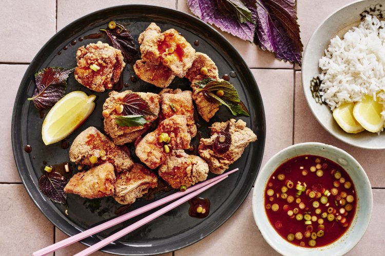 Karen Martini's chicken karaage with sweet chilli sauce and shiso.