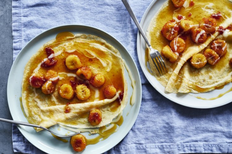 Crepes with buttered bananas and condensed milk.