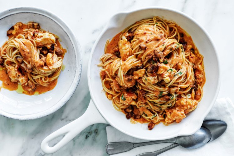 Lobster and pancetta spaghetti.