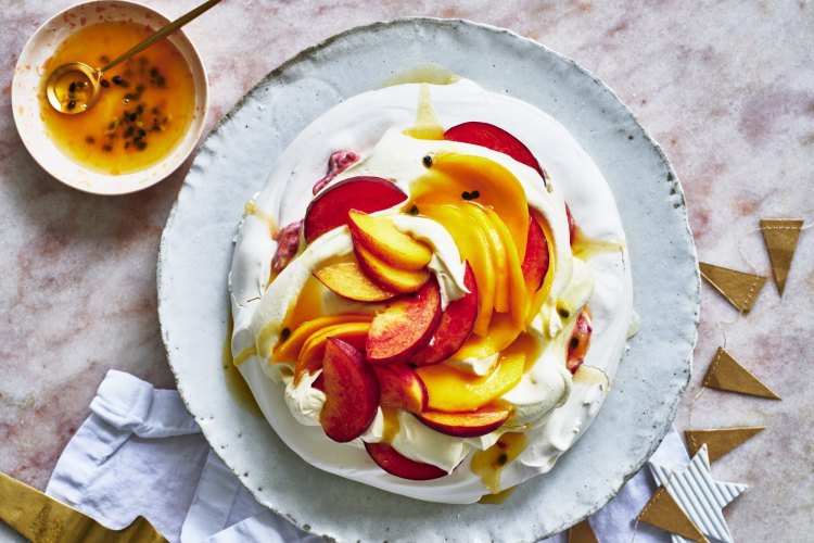 Mango and peach pavlova.