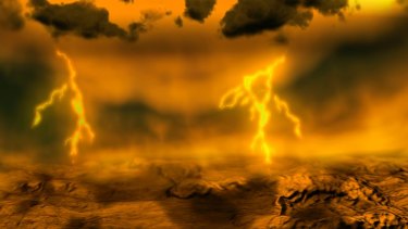 An artist's rendition shows lightning striking the surface of planet Venus. Could Earth end up being as hospitable toward life as Venus?
