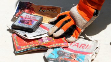 The first recovered Atari cartridge from the old Alamogordo landfill, New Mexico.
