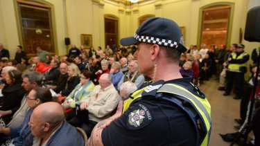 Police were called in to maintain order at the meeting.