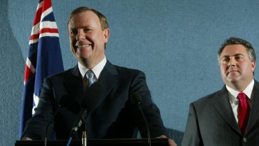 Peter Costello (left, with Joe Hockey) in 2004. The former treasurer's "baby boom generation" could easily add 20,000 higher-education applicants in the early 2020s.

 