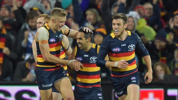 There was plenty to celebrate for Eddie Betts and the Crows at Adelaide oval.