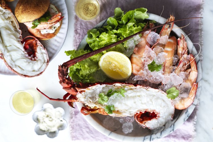 Bucket of lobster and prawns.