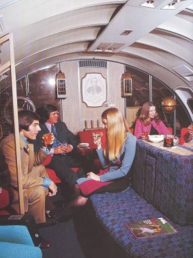 First Class Lounge on a Boeing 747, circa 1970s.
