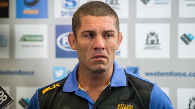 Emotional: Matt Hodgson struggles to hold back his tears after RugbyWA's appeal against the Force's axing was dismissed.