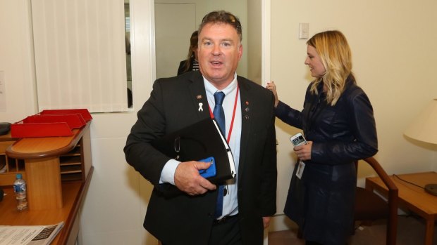 Senator Rod Culleton returns to his office after meeting with Senator Hanson in November.