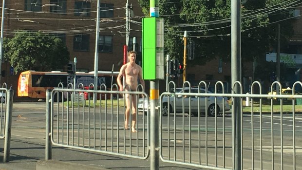 The nude man was later arrested in Exhibition Street, in the CBD.
