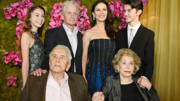 Michael Douglas with his family, including his famous father Kirk Douglas who was celebrating turning 100.