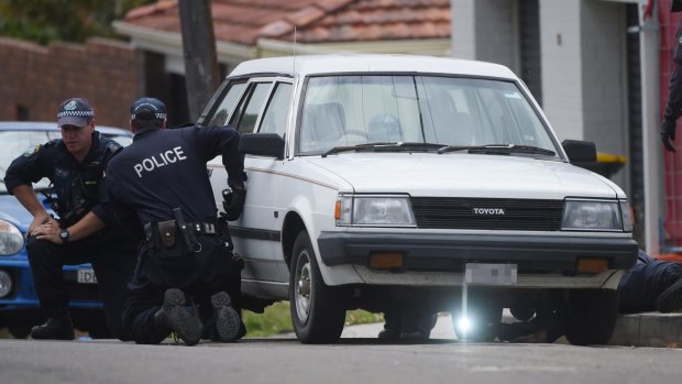 Police at the scene where Pasquale Barbaro was shot dead.