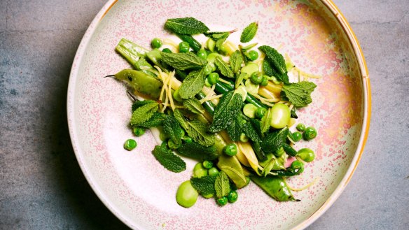 Spring peas, beans, preserved lemon and labna at the Prince Dining Room.