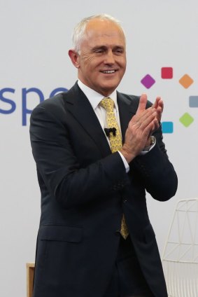 Prime Minister Malcolm Turnbull  all smiles during the Facebook debate. i
