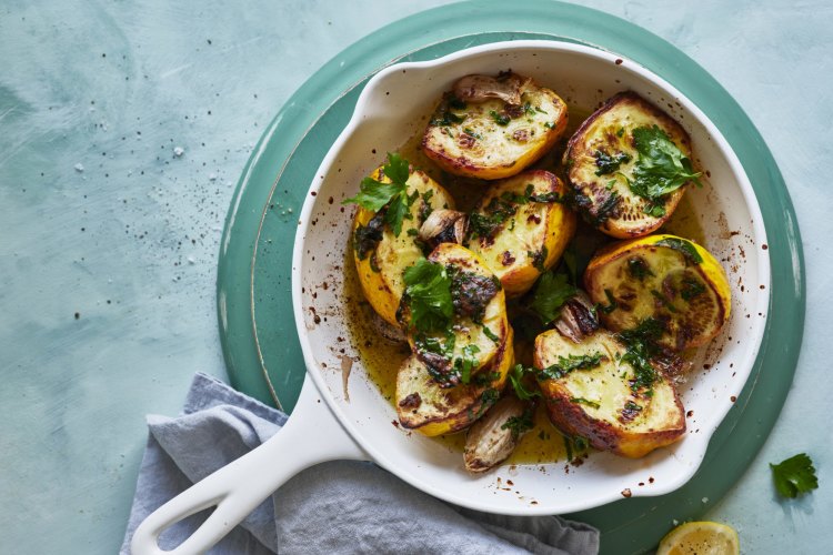 Roast yellow squash with anchovies and garlic.
