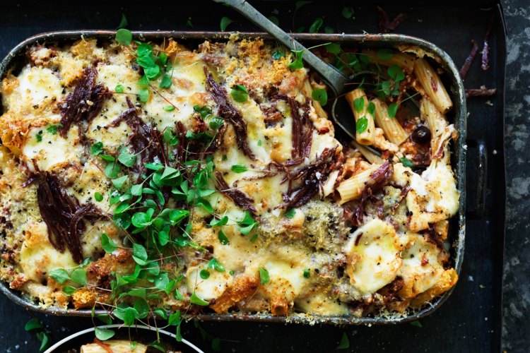 Adam Liaw's three-cheese baked ziti.