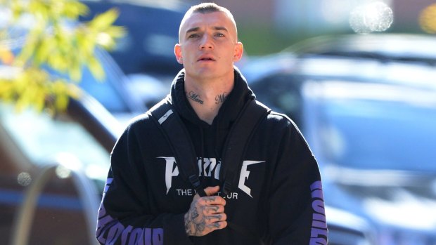 Brownlow medallist Dustin Martin arrives for training on Tuesday.