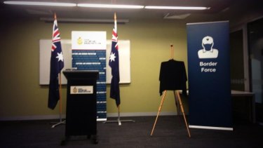 The backdrop for Scott Morrison's press conference on July 3.