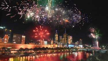 Fireworks over Melbourne CBD on New Years Eve.